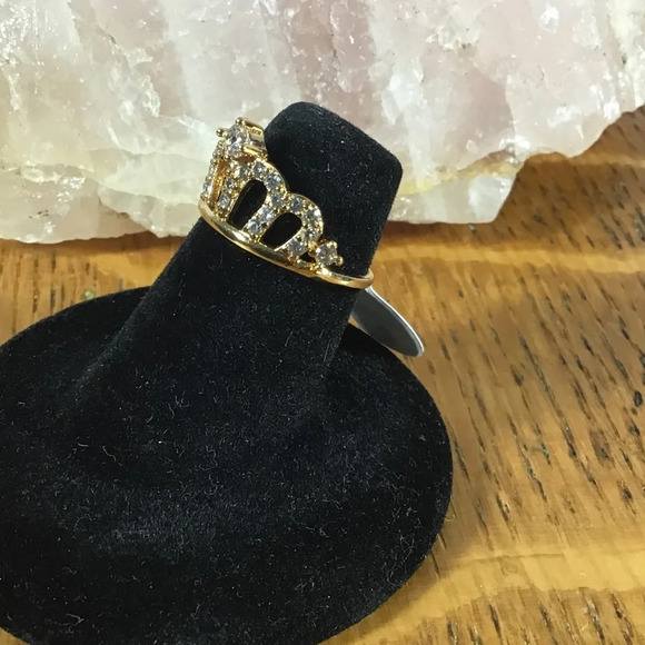 Beautiful Gold Filled Pave Cubic Zirconia Princess Tiara Ring - Size 7 - Picture 3 of 3